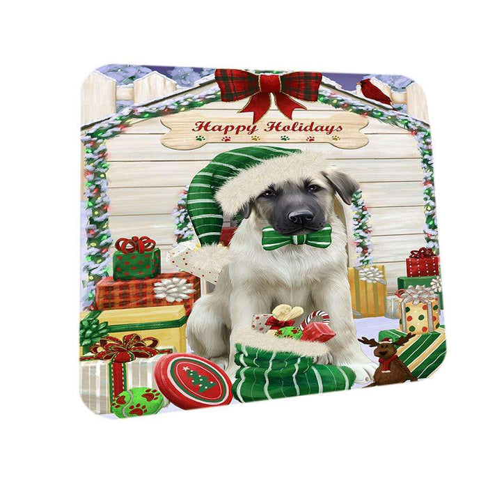 Happy Holidays Christmas Anatolian Shepherd Dog House with Presents Coasters Set of 4 CST51268