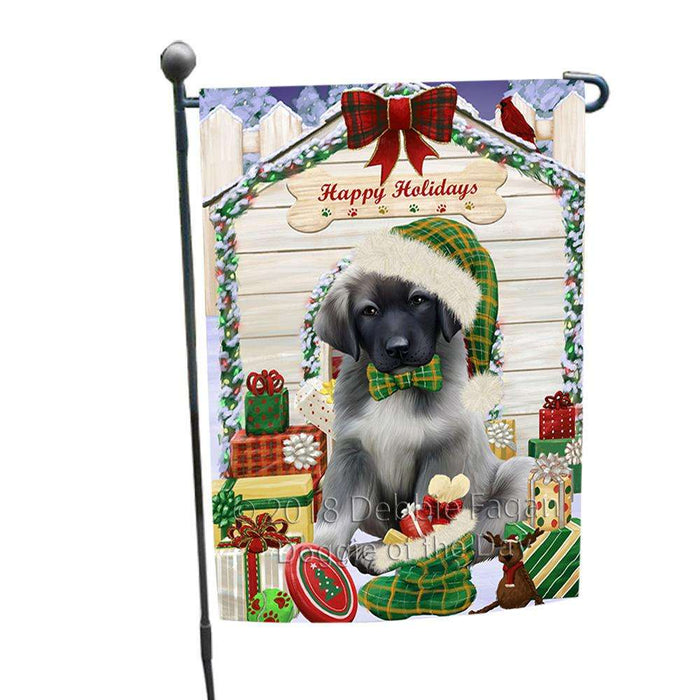 Happy Holidays Christmas Anatolian Shepherd Dog House with Presents Garden Flag GFLG51230