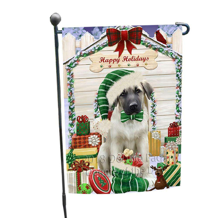 Happy Holidays Christmas Anatolian Shepherd Dog House with Presents Garden Flag GFLG51231
