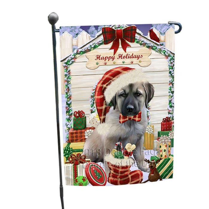 Happy Holidays Christmas Anatolian Shepherd Dog House with Presents Garden Flag GFLG51232