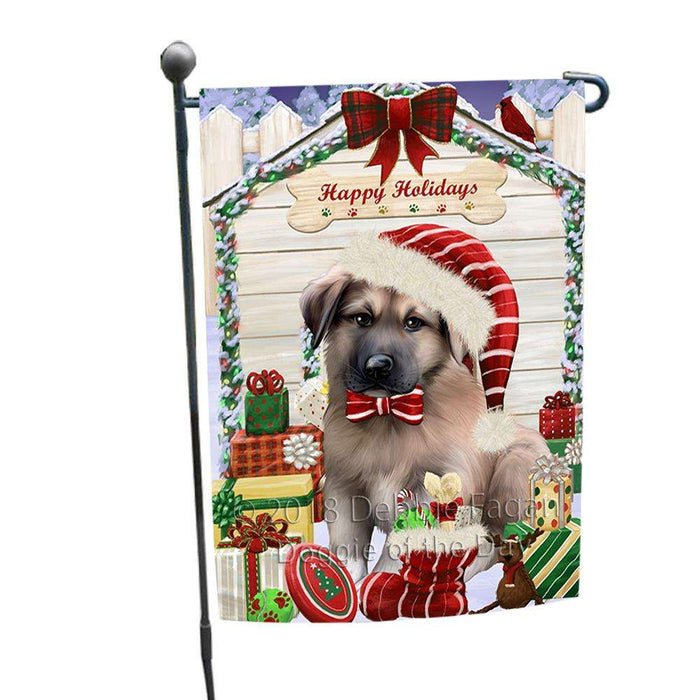 Happy Holidays Christmas Anatolian Shepherd Dog House with Presents Garden Flag GFLG51233