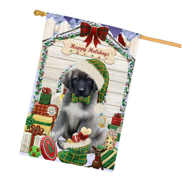 Happy Holidays Christmas Anatolian Shepherd Dog House with Presents House Flag FLG51366