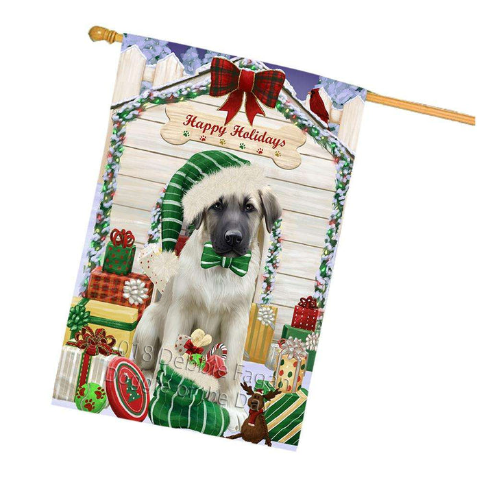 Happy Holidays Christmas Anatolian Shepherd Dog House with Presents House Flag FLG51367
