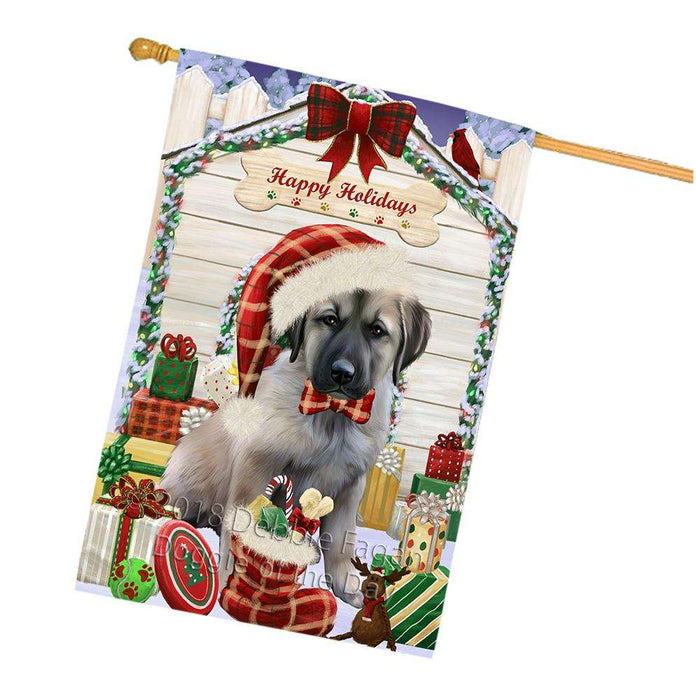 Happy Holidays Christmas Anatolian Shepherd Dog House with Presents House Flag FLG51368