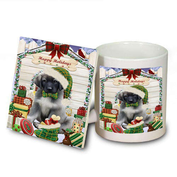 Happy Holidays Christmas Anatolian Shepherd Dog House with Presents Mug and Coaster Set MUC51300
