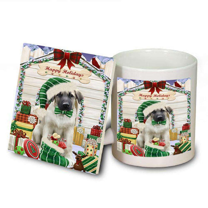 Happy Holidays Christmas Anatolian Shepherd Dog House with Presents Mug and Coaster Set MUC51301