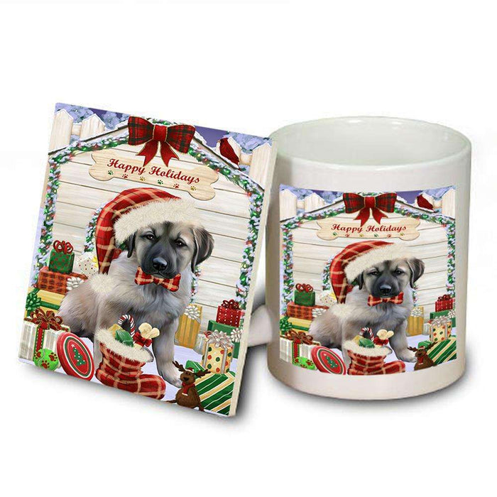 Happy Holidays Christmas Anatolian Shepherd Dog House with Presents Mug and Coaster Set MUC51302