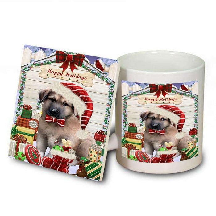 Happy Holidays Christmas Anatolian Shepherd Dog House with Presents Mug and Coaster Set MUC51303