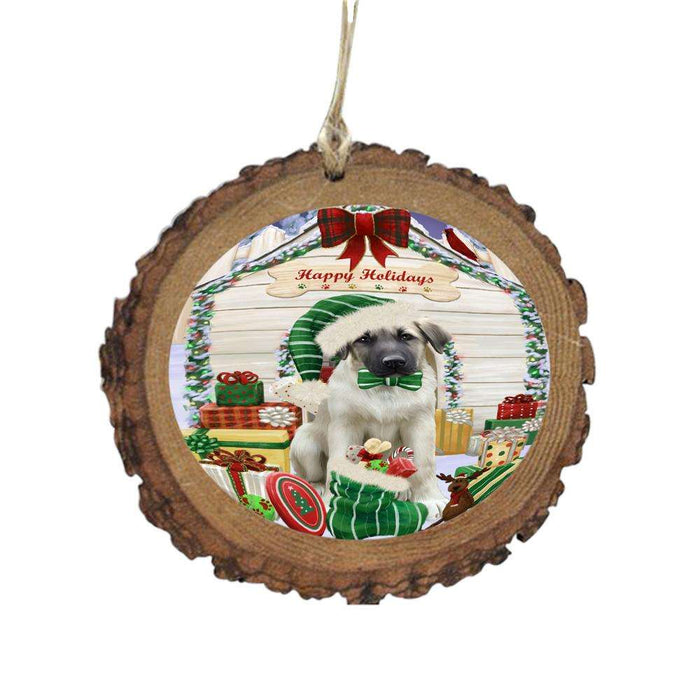 Happy Holidays Christmas Anatolian Shepherd House With Presents Wooden Christmas Ornament WOR49755