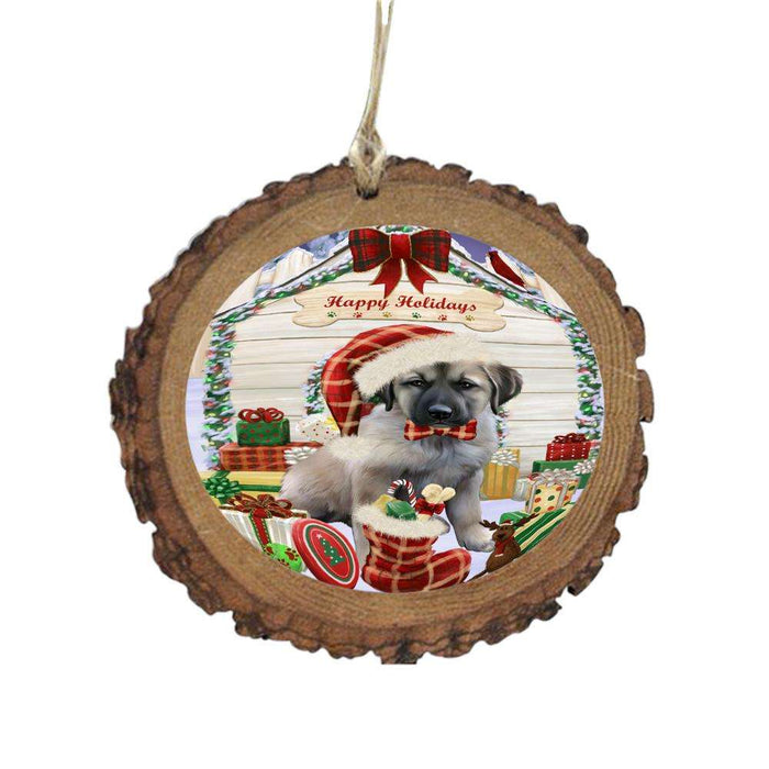 Happy Holidays Christmas Anatolian Shepherd House With Presents Wooden Christmas Ornament WOR49756