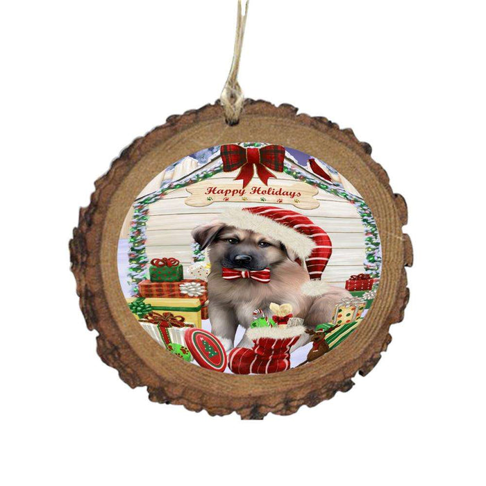 Happy Holidays Christmas Anatolian Shepherd House With Presents Wooden Christmas Ornament WOR49757