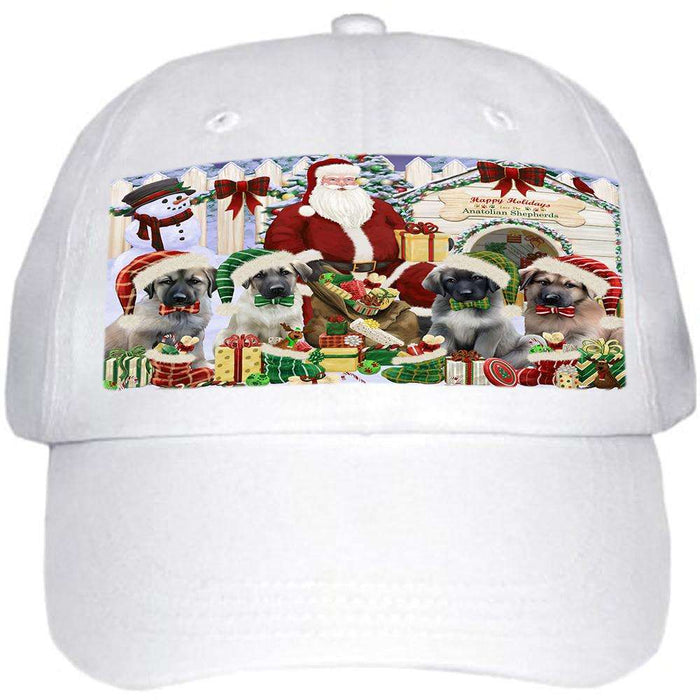 Happy Holidays Christmas Anatolian Shepherds Dog House Gathering Ball Hat Cap HAT57549