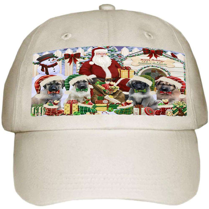 Happy Holidays Christmas Anatolian Shepherds Dog House Gathering Ball Hat Cap HAT57549