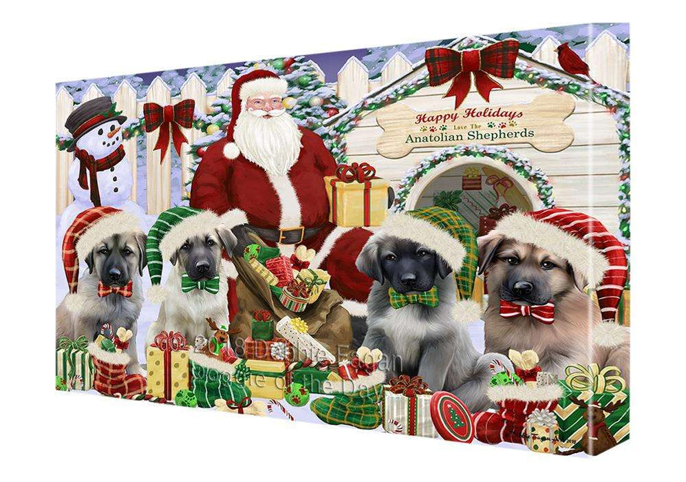 Happy Holidays Christmas Anatolian Shepherds Dog House Gathering Canvas Print Wall Art Décor CVS78038