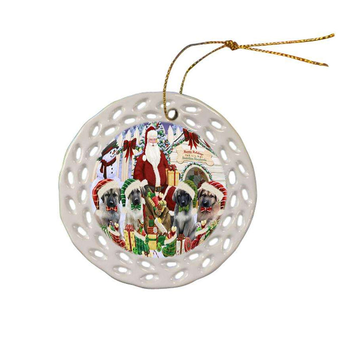 Happy Holidays Christmas Anatolian Shepherds Dog House Gathering Ceramic Doily Ornament DPOR51272