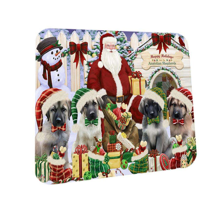 Happy Holidays Christmas Anatolian Shepherds Dog House Gathering Coasters Set of 4 CST51231