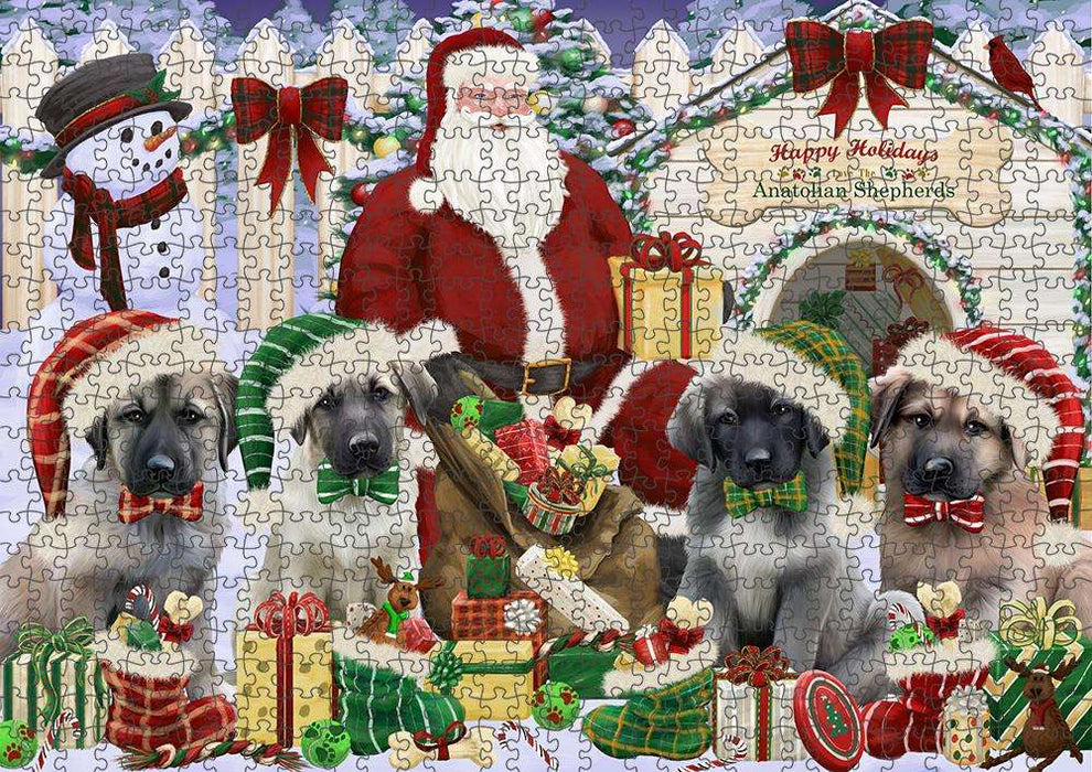 Happy Holidays Christmas Anatolian Shepherds Dog House Gathering Puzzle with Photo Tin PUZL57678