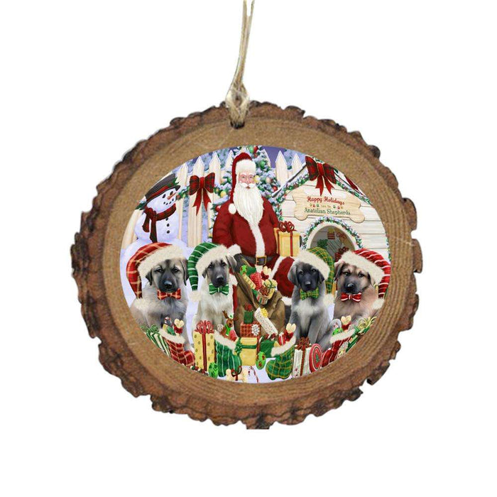 Happy Holidays Christmas Anatolian Shepherds Dog House Gathering Wooden Christmas Ornament WOR49675