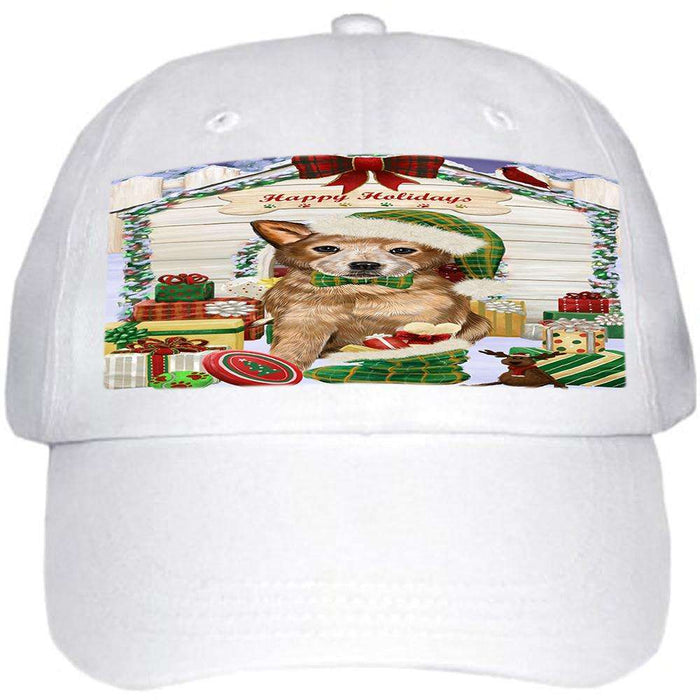 Happy Holidays Christmas Australian Cattle Dog House with Presents Ball Hat Cap HAT57669