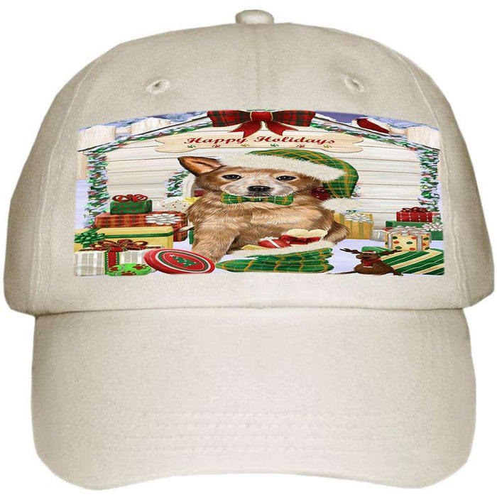 Happy Holidays Christmas Australian Cattle Dog House with Presents Ball Hat Cap HAT57669