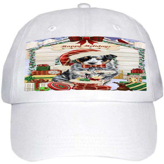 Happy Holidays Christmas Australian Cattle Dog House with Presents Ball Hat Cap HAT57675