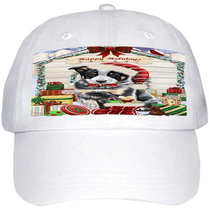 Happy Holidays Christmas Australian Cattle Dog House with Presents Ball Hat Cap HAT57678