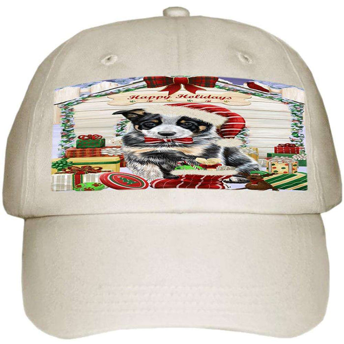 Happy Holidays Christmas Australian Cattle Dog House with Presents Ball Hat Cap HAT57678