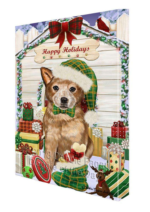 Happy Holidays Christmas Australian Cattle Dog House with Presents Canvas Print Wall Art Décor CVS78398