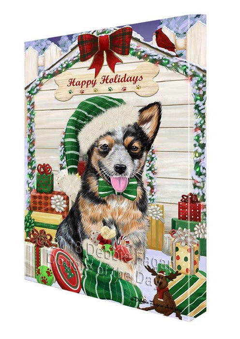 Happy Holidays Christmas Australian Cattle Dog House with Presents Canvas Print Wall Art Décor CVS78407