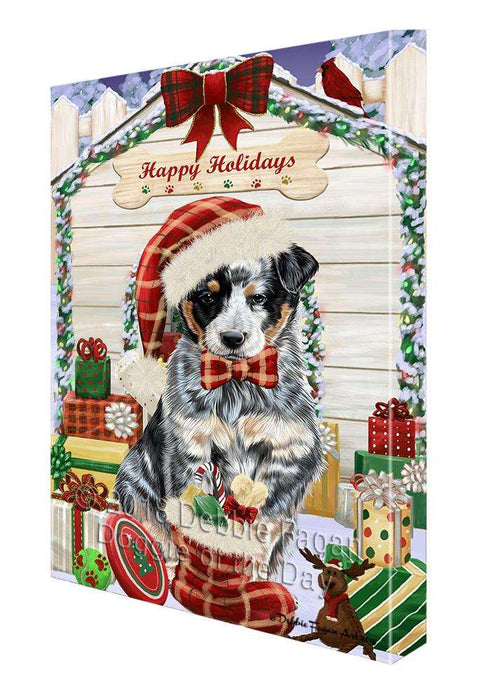 Happy Holidays Christmas Australian Cattle Dog House with Presents Canvas Print Wall Art Décor CVS78416