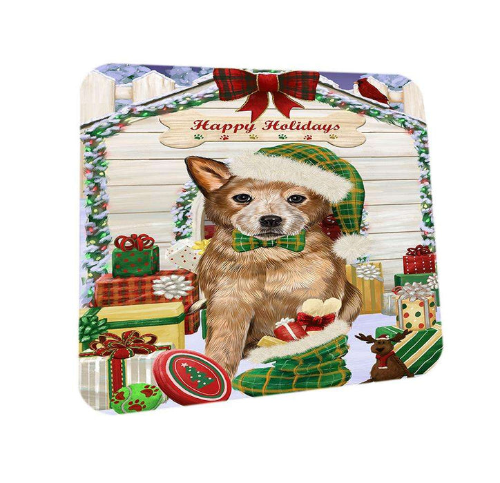 Happy Holidays Christmas Australian Cattle Dog House with Presents Coasters Set of 4 CST51271