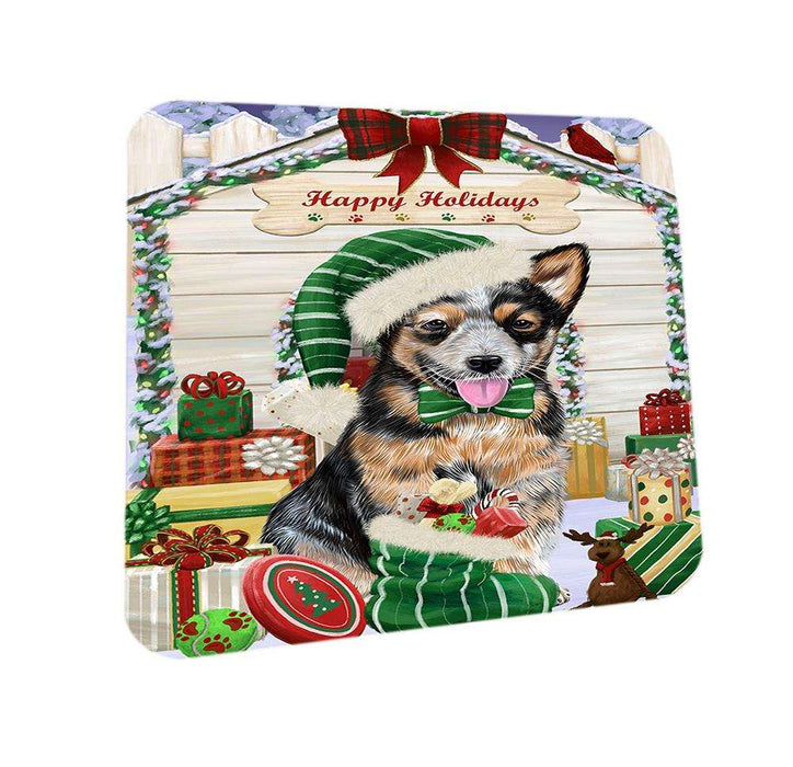 Happy Holidays Christmas Australian Cattle Dog House with Presents Coasters Set of 4 CST51272