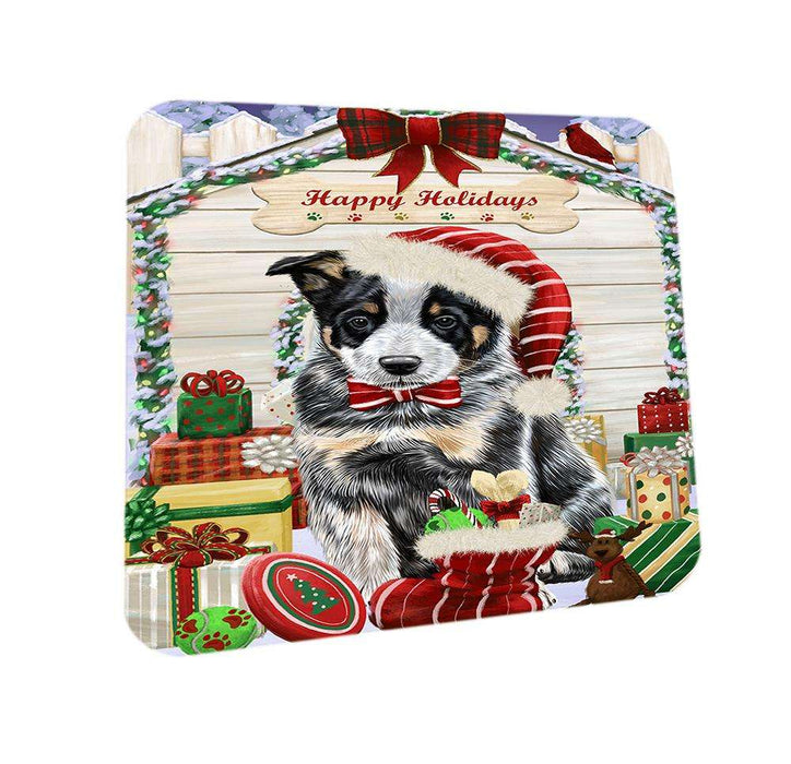 Happy Holidays Christmas Australian Cattle Dog House with Presents Coasters Set of 4 CST51274