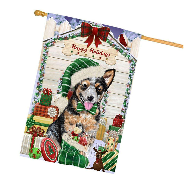 Happy Holidays Christmas Australian Cattle Dog House with Presents House Flag FLG51371