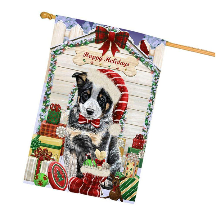 Happy Holidays Christmas Australian Cattle Dog House with Presents House Flag FLG51373