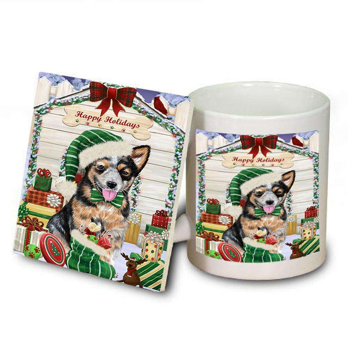 Happy Holidays Christmas Australian Cattle Dog House with Presents Mug and Coaster Set MUC51305
