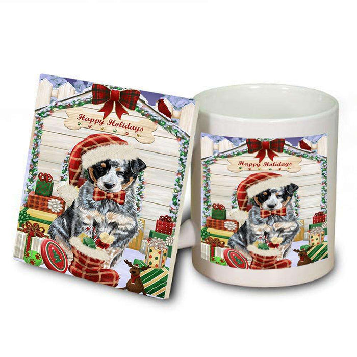 Happy Holidays Christmas Australian Cattle Dog House with Presents Mug and Coaster Set MUC51306