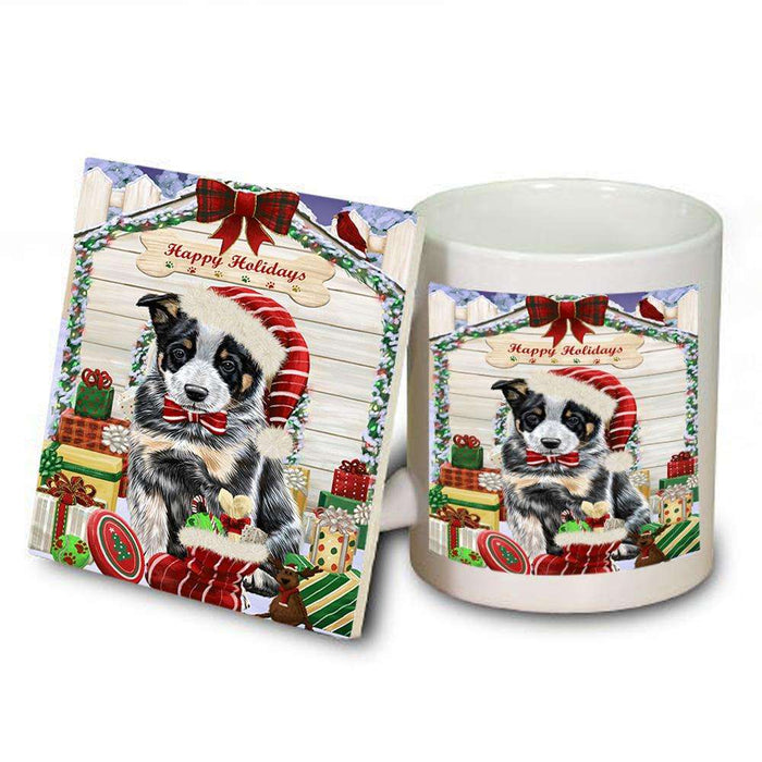 Happy Holidays Christmas Australian Cattle Dog House with Presents Mug and Coaster Set MUC51307