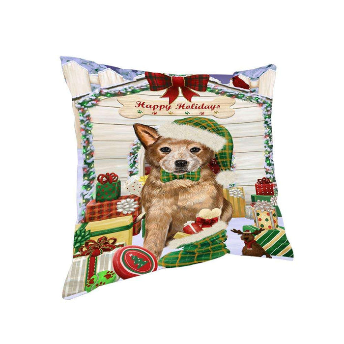Happy Holidays Christmas Australian Cattle Dog House with Presents Pillow PIL61312