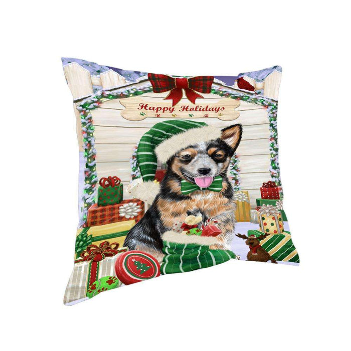 Happy Holidays Christmas Australian Cattle Dog House with Presents Pillow PIL61316