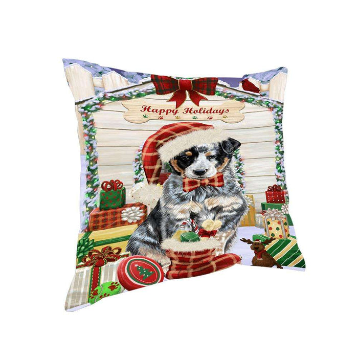 Happy Holidays Christmas Australian Cattle Dog House with Presents Pillow PIL61320