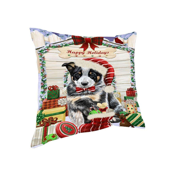 Happy Holidays Christmas Australian Cattle Dog House with Presents Pillow PIL61324