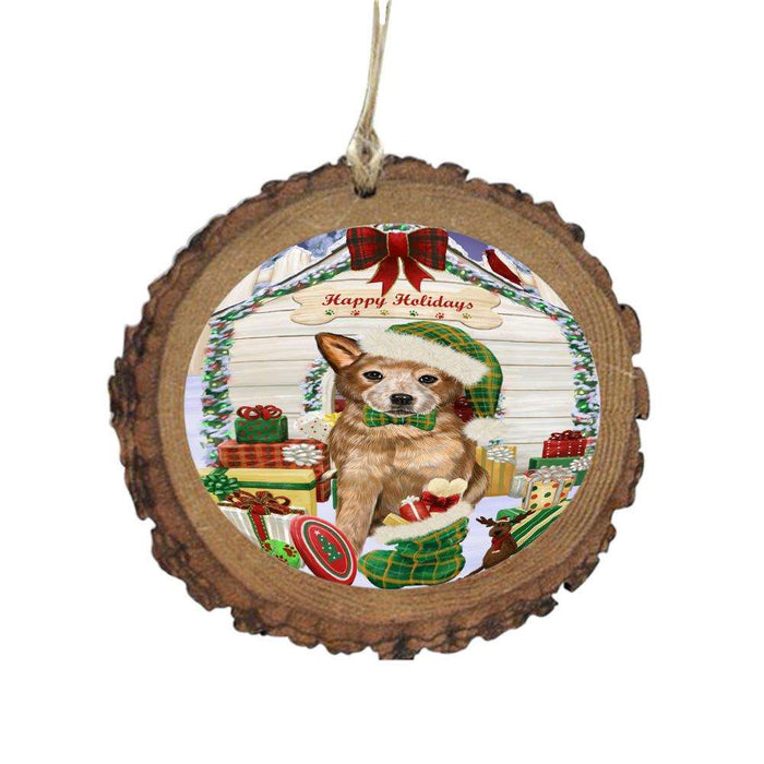 Happy Holidays Christmas Australian Cattle Dog House With Presents Wooden Christmas Ornament WOR49758