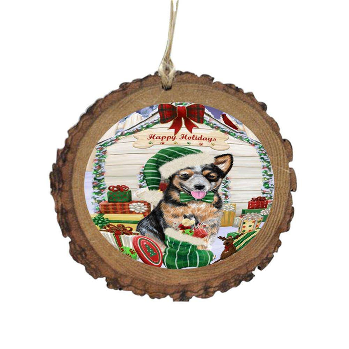 Happy Holidays Christmas Australian Cattle Dog House With Presents Wooden Christmas Ornament WOR49759
