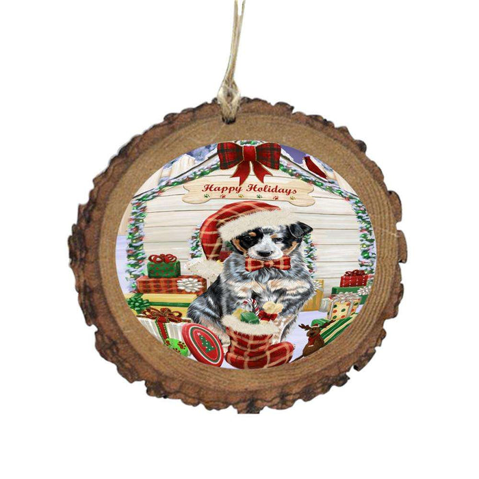 Happy Holidays Christmas Australian Cattle Dog House With Presents Wooden Christmas Ornament WOR49760