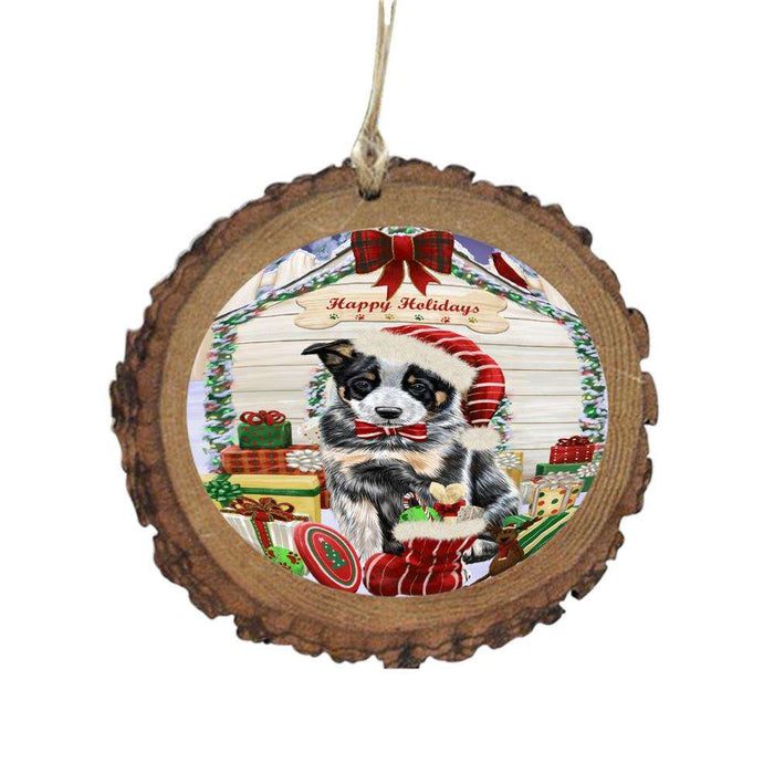 Happy Holidays Christmas Australian Cattle Dog House With Presents Wooden Christmas Ornament WOR49761