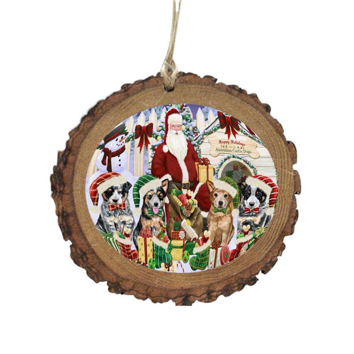 Happy Holidays Christmas Australian Cattle Dogs Dog House Gathering Wooden Christmas Ornament WOR49676