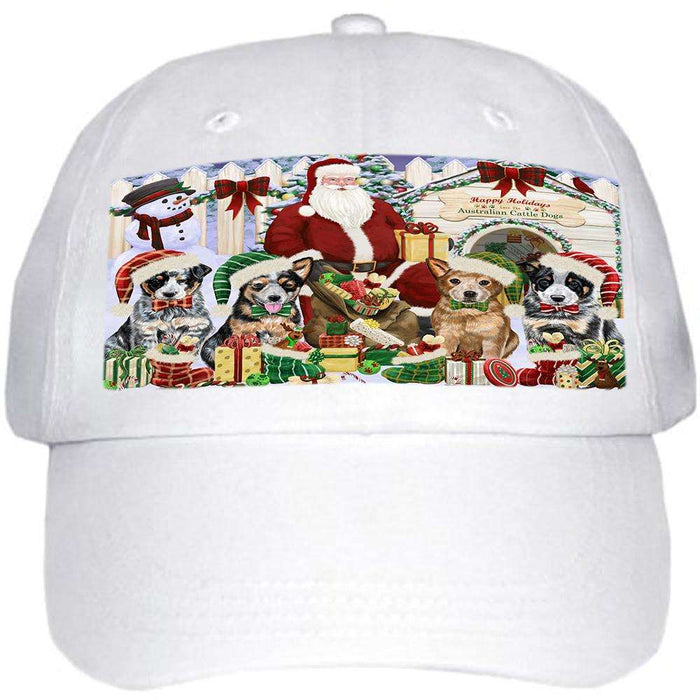 Happy Holidays Christmas Australian Cattle Dogs House Gathering Ball Hat Cap HAT57552