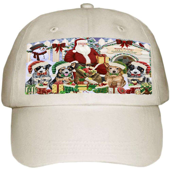 Happy Holidays Christmas Australian Cattle Dogs House Gathering Ball Hat Cap HAT57552