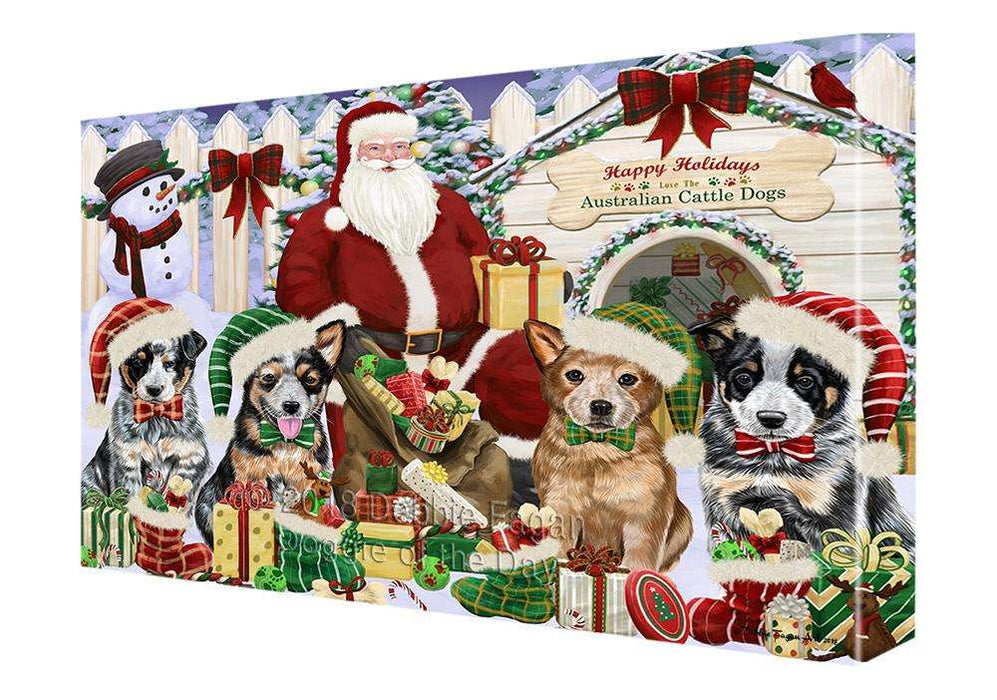 Happy Holidays Christmas Australian Cattle Dogs House Gathering Canvas Print Wall Art Décor CVS78047